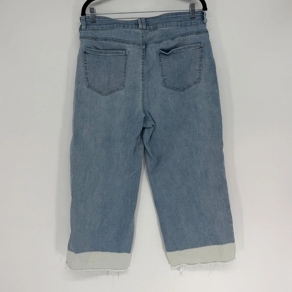 NYDJ‎ Womens Size 12 Light Wash Lift Tuck Cropped Wide Leg Raw Hem Jeans